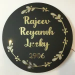 Customisable LED Backlit Round Name Plate with Floral Design, 16 Inch