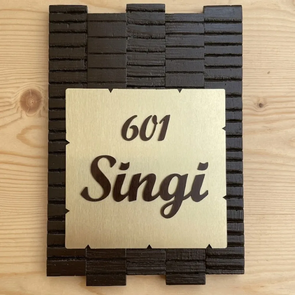 Wooden House Name Plate with Gold Brush Finish ACP, 38 x 25 cm