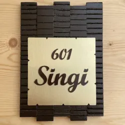 Wooden House Name Plate with Gold Brush Finish ACP, 38 x 25 cm