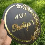 Personalised Round Wooden Name Plate with Gold Mirror, 30 cm