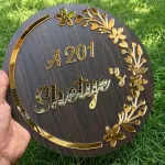 Personalised Round Wooden Name Plate with Gold Mirror, 30 cm