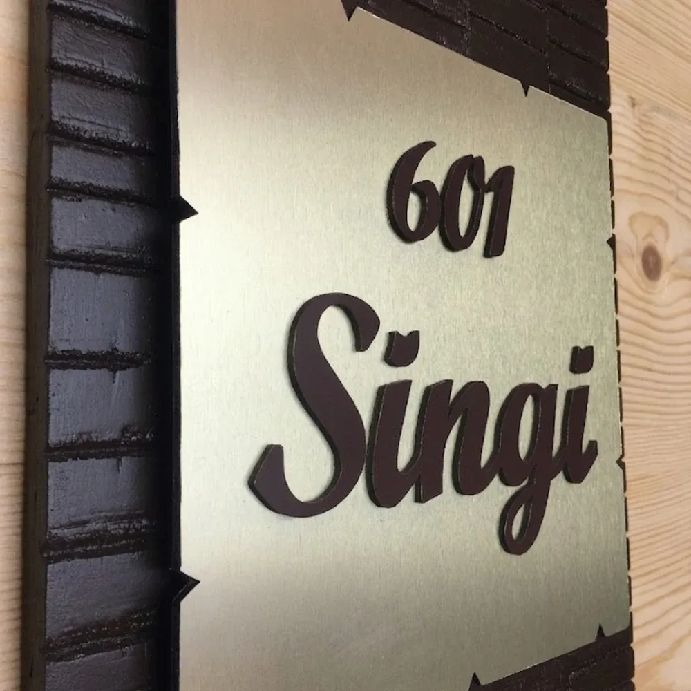 Wooden House Name Plate with Gold Brush Finish ACP, 38 x 25 cm