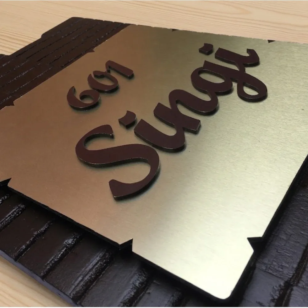 Wooden House Name Plate with Gold Brush Finish ACP, 38 x 25 cm