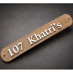 Personalised Wooden Finish Acrylic House Name Plate with Vinyl Letters 30 x 5 cm