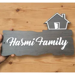 Personalised Family Acrylic Name Plate with vinyl characters and house Icon, 38 x 24 cm