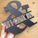 Mr & Mrs Personalised Acrylic Name Sign, 30 x 30 cm | 5mm Mat Black Acrylic, 3mm Grey Letters, Wall Mountable, Couples Name Sign, Ampersand Design