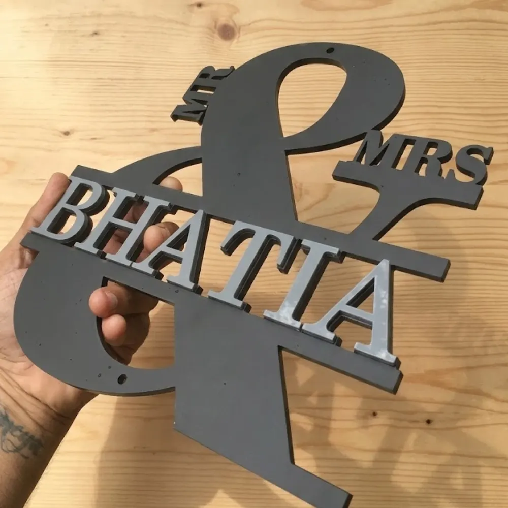 Mr & Mrs Personalised Acrylic Name Sign, 30 x 30 cm | 5mm Mat Black Acrylic, 3mm Grey Letters, Wall Mountable, Couples Name Sign, Ampersand Design