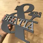Mr & Mrs Personalised Acrylic Name Sign, 30 x 30 cm | 5mm Mat Black Acrylic, 3mm Grey Letters, Wall Mountable, Couples Name Sign, Ampersand Design