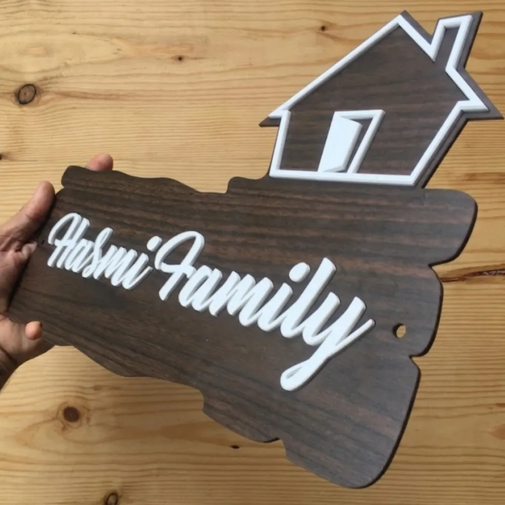 Customised Family Acrylic Name Plate Design with vinyl characters and house Icon, 38 x 24 cm, Name Plate For Home, Office & Outdoor Entrance