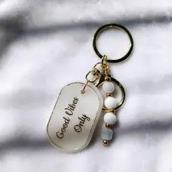 Handmade Resin Quote Keychain with Gold Accents and Beaded Charm