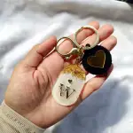Custom Alphabet Resin Keychain with Black Heart Charm and Gold Foil