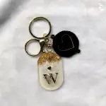 Custom Alphabet Resin Keychain with Black Heart Charm and Gold Foil