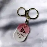 Handmade Resin Quote Keychain with Rose Silhouette and Gold Lettering