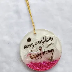 Handcrafted Resin Car Hanging Accessory - "Merry Everything & Happy Always" Rearview Mirror Charm