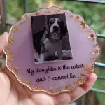 Handcrafted Resin Pet Picture Frame - Customized Dog Portrait Decor with Gold Foil Edges