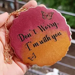 Handcrafted Resin Car Hanging Accessory - "Don't Worry, I'm with You" Rearview Mirror Charm