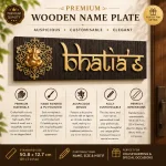 Personalized Wooden Nameplate Design with Ganesha Motif & MDF Letters, Hand Painted, PU Polished, Gold and Dark Brown, 50 x 12.5 cm, Name Plate For Home, Office & Outdoor Entrance