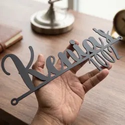 Customised Script Metal Name Plate with House Number, 12 x 6 Inches, 2mm SS 304 Grade, Matt Black Powder Coated Finish Modern Wall Mountable Name Plate for Home, Villa, Flat & Main Entrance
