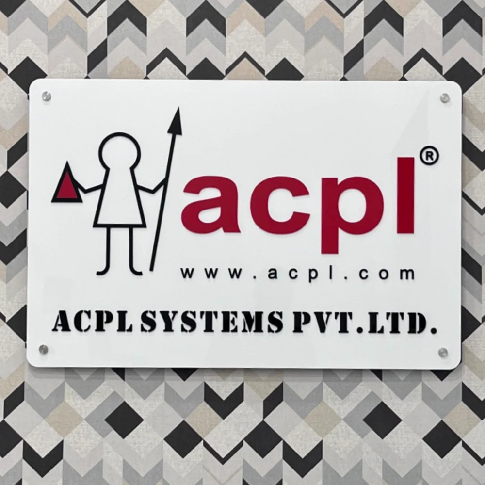 Customised 3D Acrylic Office Name Plate with Company Logo, 24 x 15 Inches, 3mm Glossy White Acrylic Base, Custom Business Signboard for Corporate Office, Reception, Clinic & Studio