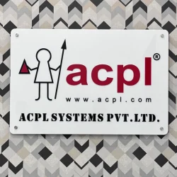 Customised 3D Acrylic Office Name Plate with Company Logo, 24 x 15 Inches, 3mm Glossy White Acrylic Base, Custom Business Signboard for Corporate Office, Reception, Clinic & Studio