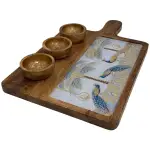 Premium Handmade Wooden Serving Board with 3 Bowls, Mango Wood & Enamel Coated Serving Platter with Decorative Inlay - Image 1
