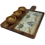 Premium Handmade Wooden Serving Board with 3 Bowls, Mango Wood & Enamel Coated Serving Platter with Decorative Inlay - Image 4