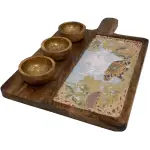 Premium Handmade Wooden Serving Board with 3 Bowls, Mango Wood & Enamel Coated Serving Platter with Decorative Inlay - Image 5