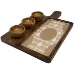 Premium Handmade Wooden Serving Board with 3 Bowls, Mango Wood & Enamel Coated Serving Platter with Decorative Inlay - Image 9