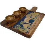 Premium Handmade Wooden Serving Board with 3 Bowls, Mango Wood & Enamel Coated Serving Platter with Decorative Inlay - Image 10
