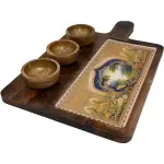Premium Handmade Wooden Serving Board with 3 Bowls, Mango Wood & Enamel Coated Serving Platter with Decorative Inlay - Image 11