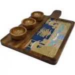 Premium Handmade Wooden Serving Board with 3 Bowls, Mango Wood & Enamel Coated Serving Platter with Decorative Inlay - Image 12