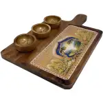 Premium Handmade Wooden Serving Board with 3 Bowls, Mango Wood & Enamel Coated Serving Platter with Decorative Inlay - Image 18