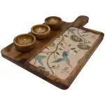 Premium Handmade Wooden Serving Board with 3 Bowls, Mango Wood & Enamel Coated Serving Platter with Decorative Inlay - Image 19