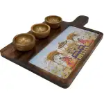 Premium Handmade Wooden Serving Board with 3 Bowls, Mango Wood & Enamel Coated Serving Platter with Decorative Inlay - Image 20