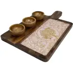 Premium Handmade Wooden Serving Board with 3 Bowls, Mango Wood & Enamel Coated Serving Platter with Decorative Inlay - Image 21