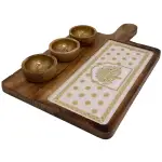 Premium Handmade Wooden Serving Board with 3 Bowls, Mango Wood & Enamel Coated Serving Platter with Decorative Inlay - Image 22