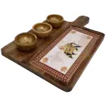 Premium Handmade Wooden Serving Board with 3 Bowls, Mango Wood & Enamel Coated Serving Platter with Decorative Inlay - Image 24