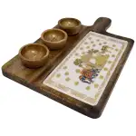 Premium Handmade Wooden Serving Board with 3 Bowls, Mango Wood & Enamel Coated Serving Platter with Decorative Inlay - Image 27