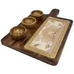 Premium Handmade Wooden Serving Board with 3 Bowls, Mango Wood & Enamel Coated Serving Platter with Decorative Inlay - Image 28