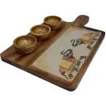 Premium Handmade Wooden Serving Board with 3 Bowls, Mango Wood & Enamel Coated Serving Platter with Decorative Inlay - Image 30