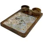 Premium Mango Wood Serving Platter with 2 Bowls, Handcrafted Wooden Appetizer Board with Intricate Patterned Inlay - Image 2