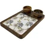 Premium Mango Wood Serving Platter with 2 Bowls, Handcrafted Wooden Appetizer Board with Intricate Patterned Inlay - Image 3