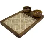 Premium Mango Wood Serving Platter with 2 Bowls, Handcrafted Wooden Appetizer Board with Intricate Patterned Inlay - Image 4