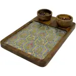 Premium Mango Wood Serving Platter with 2 Bowls, Handcrafted Wooden Appetizer Board with Intricate Patterned Inlay - Image 6