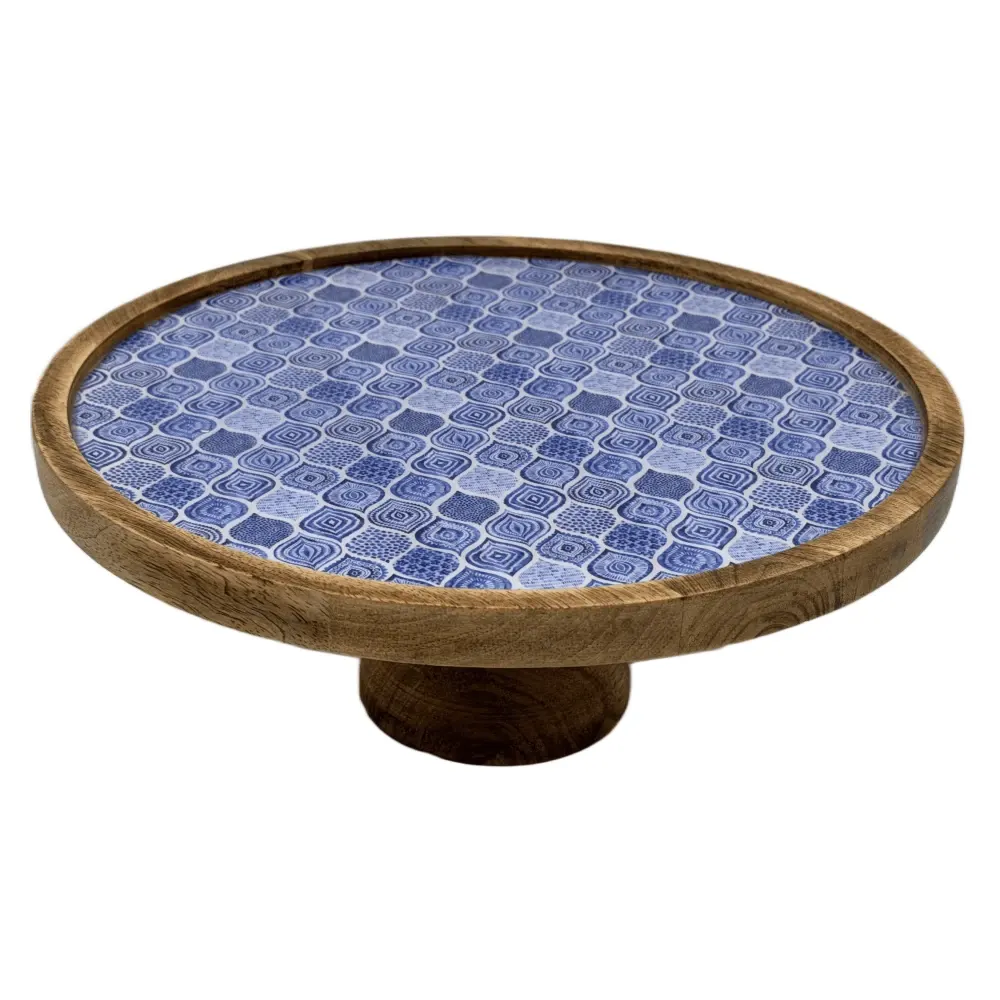 Handcrafted Mango Wood Cake Stand, Decorative Inlay Dessert & Cupcake Stand for Birthday Cake Table