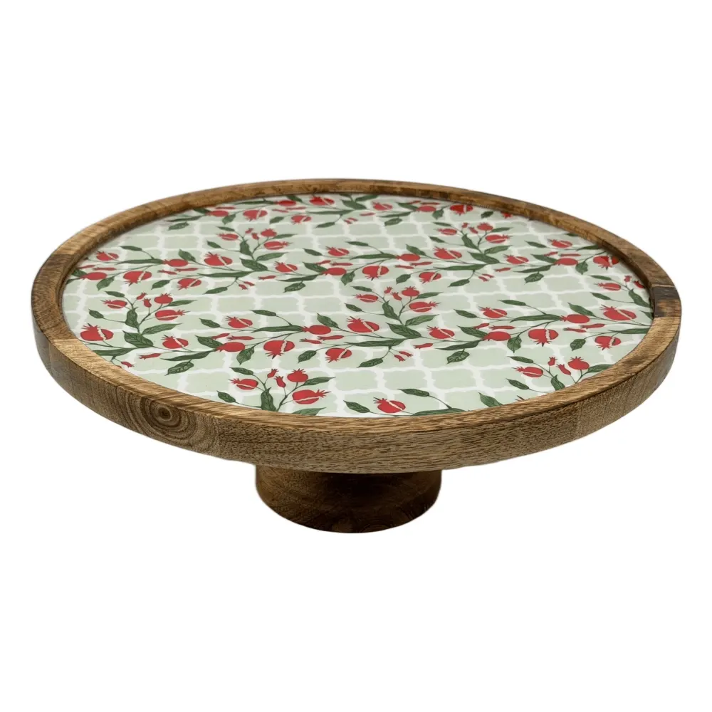 Handcrafted Mango Wood Cake Stand, Decorative Inlay Dessert & Cupcake Stand for Birthday Cake Table