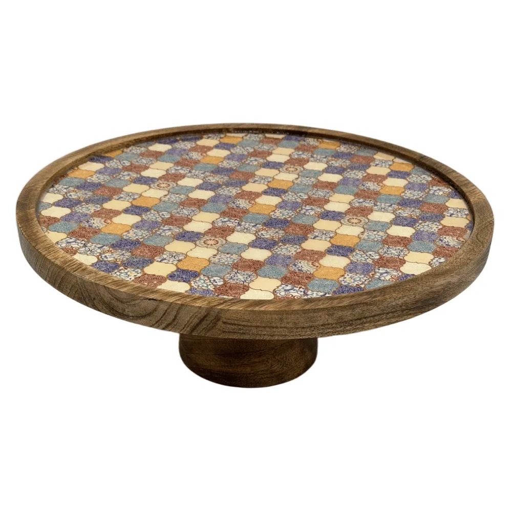 Handcrafted Mango Wood Cake Stand, Decorative Inlay Dessert & Cupcake Stand for Birthday Cake Table