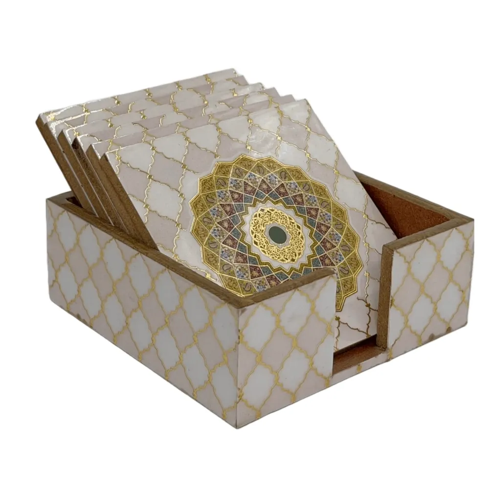 Handmade Wooden Coaster Set, Premium 4x4 Inch Tea Coaster Set with Holder for Cups & Mugs