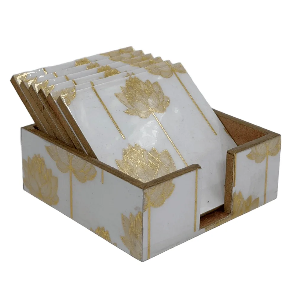 Handmade Wooden Coaster Set, Premium 4x4 Inch Tea Coaster Set with Holder for Cups & Mugs