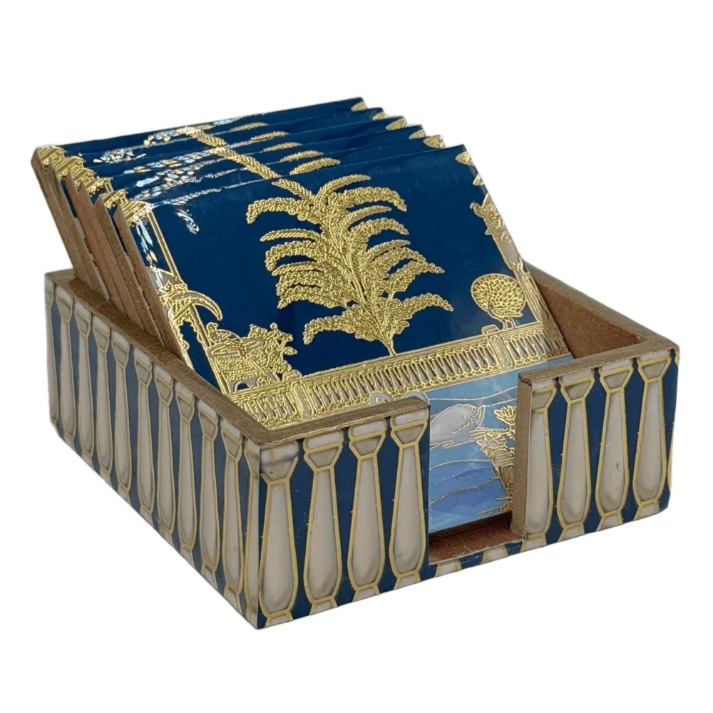 Handmade Wooden Coaster Set, Premium 4x4 Inch Tea Coaster Set with Holder for Cups & Mugs